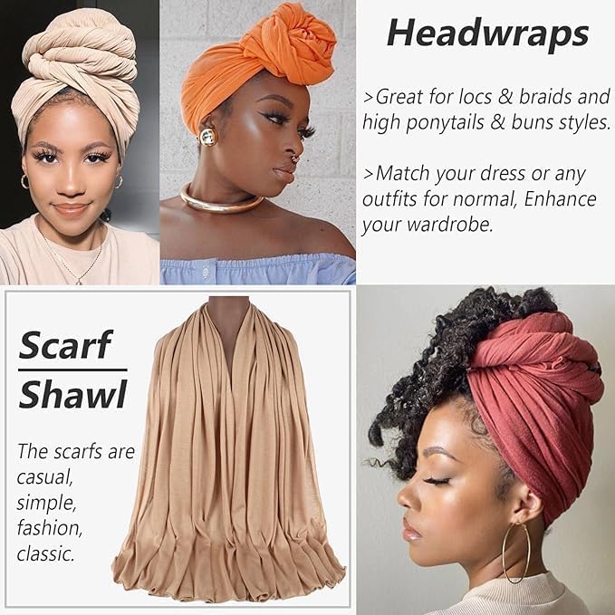 PWEOUKE Head Wraps for Black Women African Head Wrap Lightweight for Women Long Plain Turban Hair Scarf Scarves - Image 4